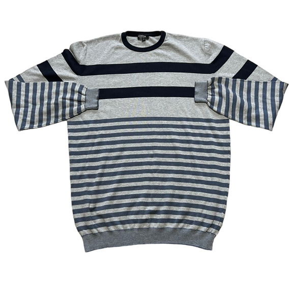 Codice Italian Made Gray and Blue Striped Crew Neck Sweater, Size 56 (L) - Picture 1 of 8